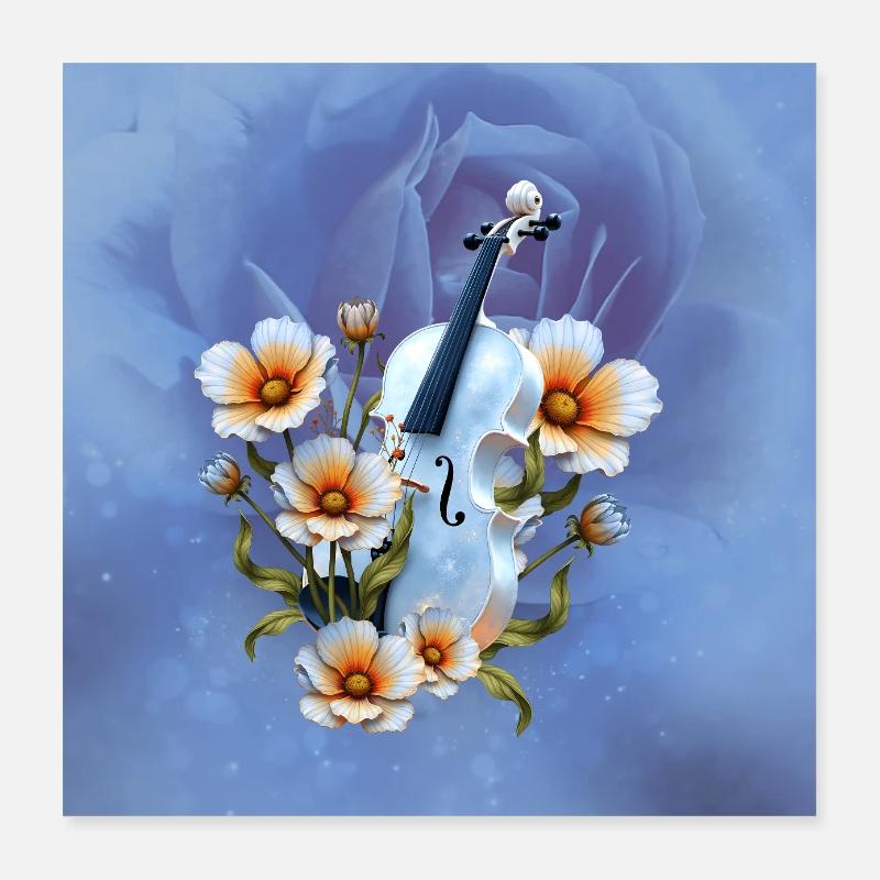 Violon Celeste à fleurs Poster 40 x 40 cm
