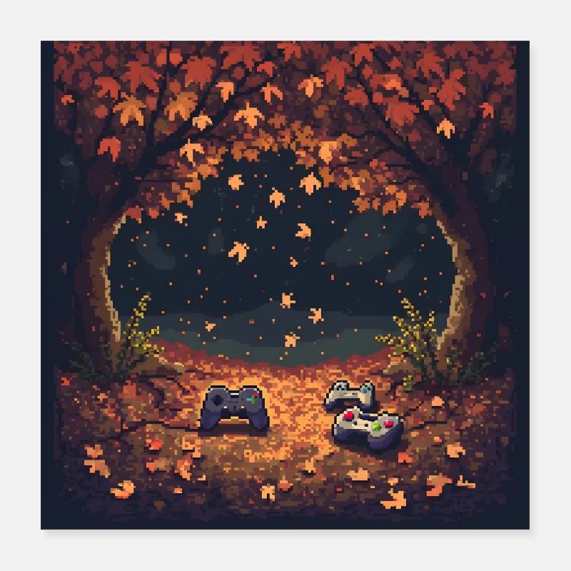 Pixel Autumn Leaves Poster 40x40 cm