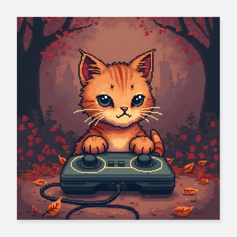 Manette Cozy Pixel Cat Poster 40 x 40 cm
