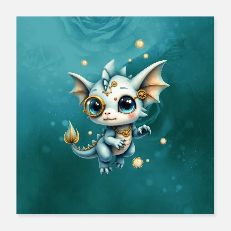Steampunk Dragon Bleu Monocle Poster 40 x 40 cm