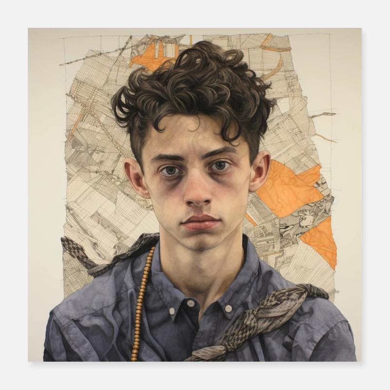 Portrait de cheveux ébouriffés en patchwork Poster 40 x 40 cm