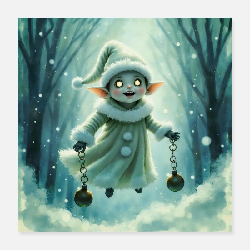Elfe d’hiver avec des cloches Poster 40 x 40 cm