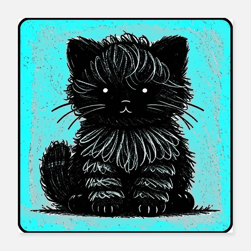 Fuzzy cat (cyan) Poster 16" x 16" (40x40 cm)