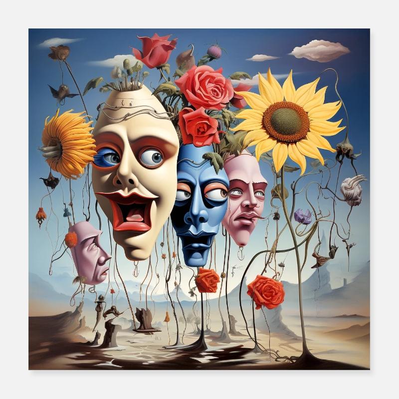 Masque Forêt des Rêves Fleuris Poster 40 x 40 cm