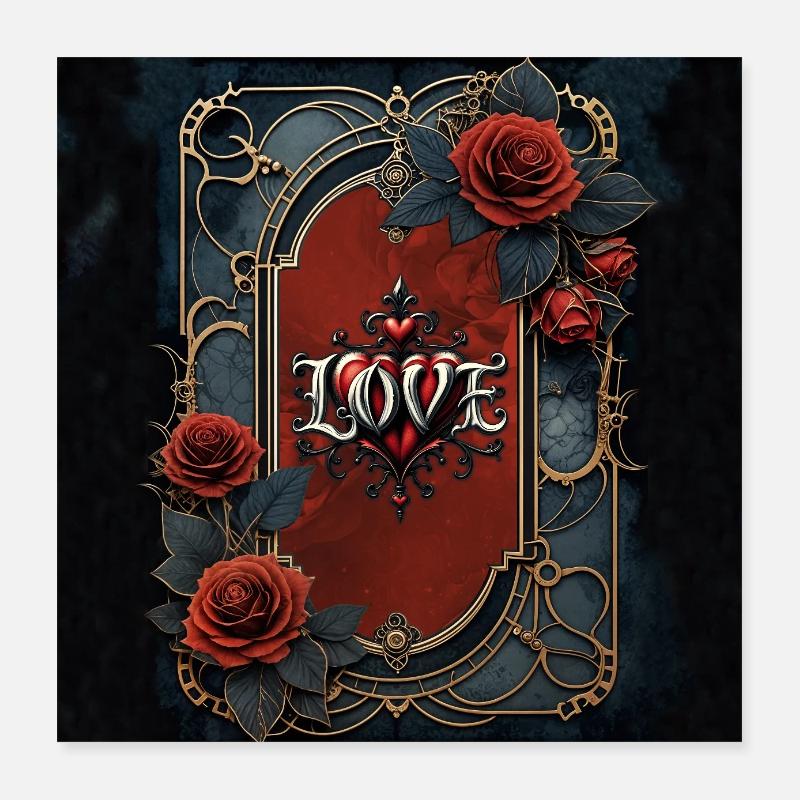 Amour gothique dans un cadre doré Poster 40 x 40 cm