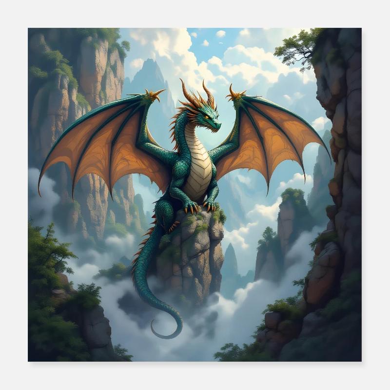 Drachenkrone über Nebelklippen Poster 40x40 cm