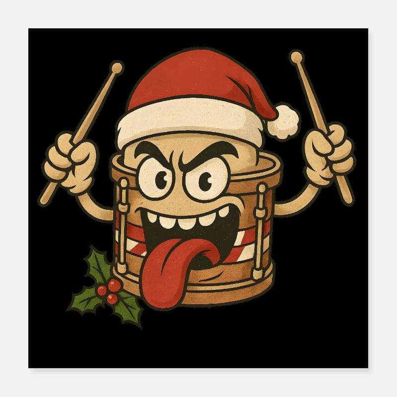 WeihnachtsTrommel mit frechem Gesicht Poster 40x40 cm