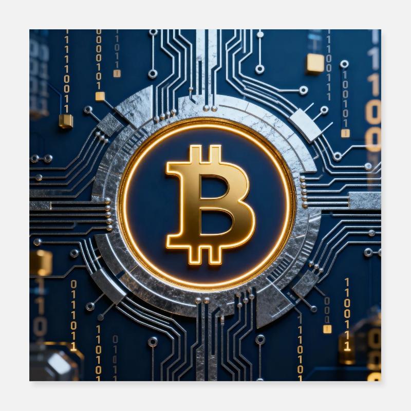 Bitcoin Neon on Circuit Poster 16" x 16" (40x40 cm)