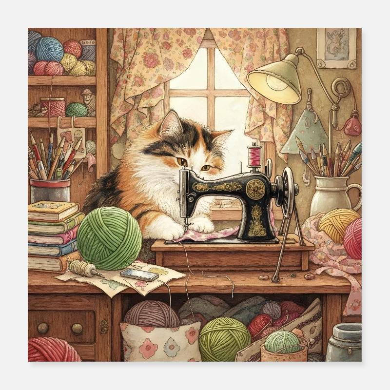 Câlins à la machine à coudre de Cat Studio Poster 40 x 40 cm