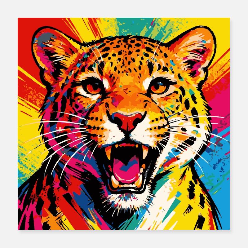 Leopard Pop Art Farbexplosion Poster 40x40 cm