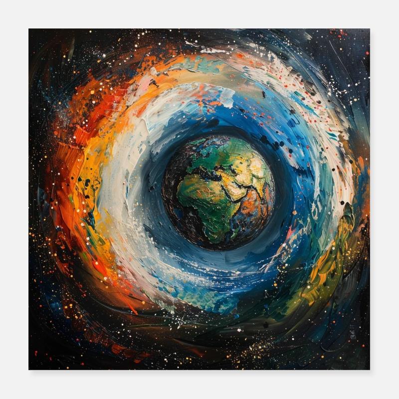 Le monde de la Terre dans un tourbillon de couleurs Poster 40 x 40 cm
