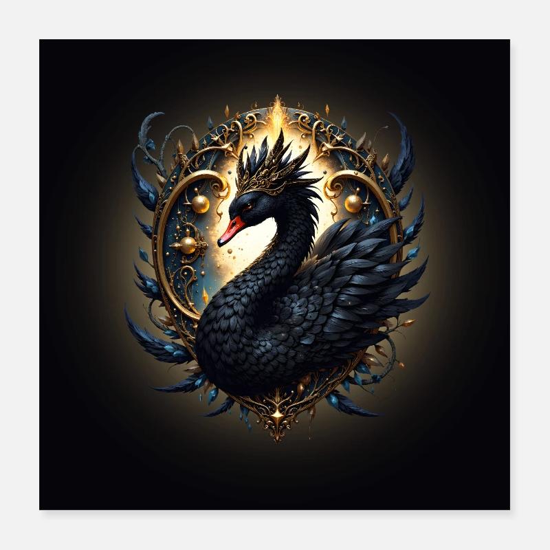 Cygne Noir Royal avec Auréole Dorée Poster 40 x 40 cm