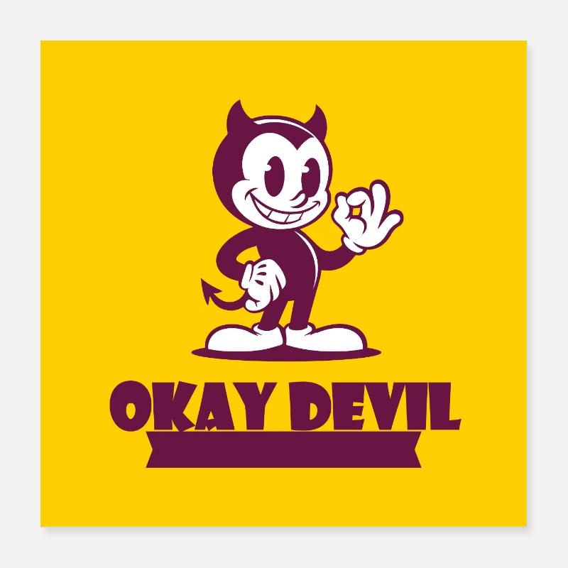 D’accord, mascotte Devil sur jaune Poster 40 x 40 cm