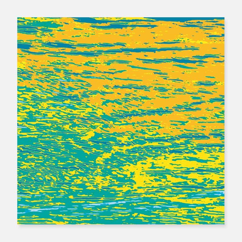 Exoplanète Océan 2, reflets orange jaune sarcelle Poster 40 x 40 cm