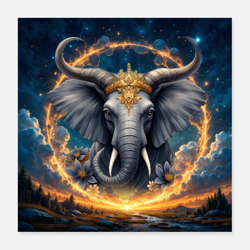 Éléphant Céleste à la Couronne d’Or Poster 40 x 40 cm