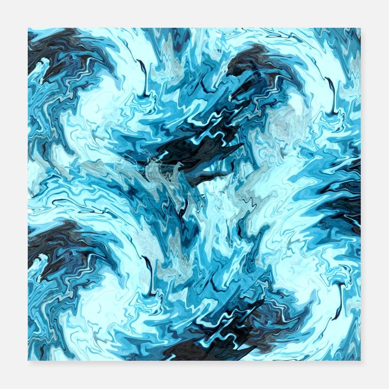 Vagues à motif marbre aqua Poster 40 x 40 cm
