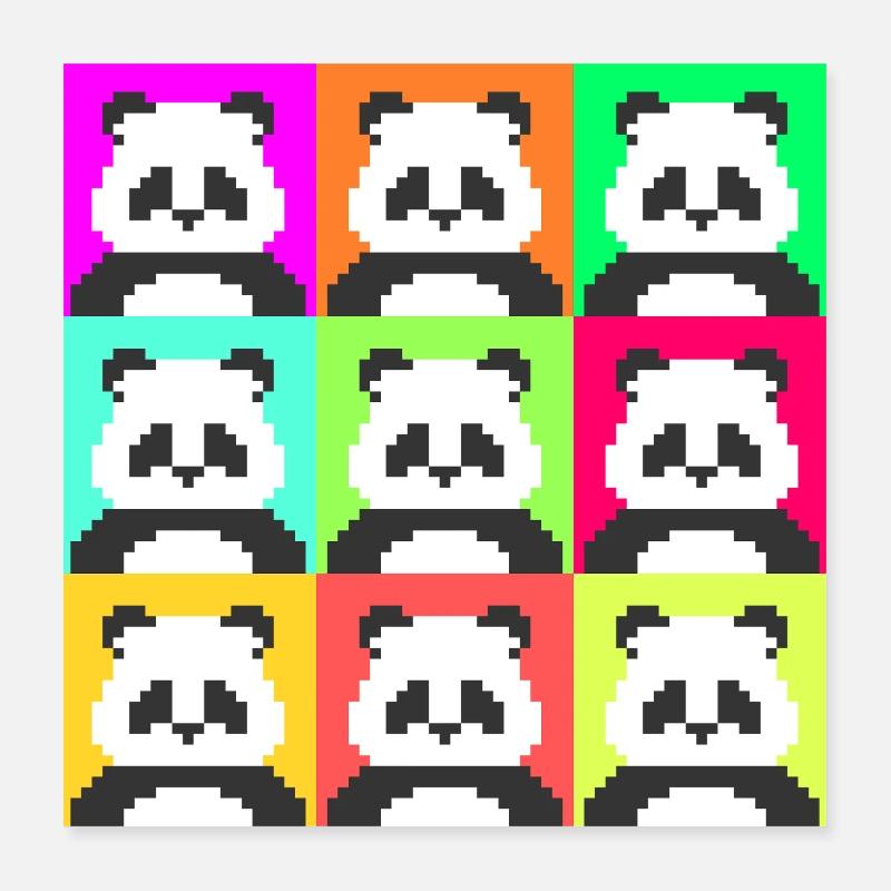 Pop Art Pixel Pandas | Bunt und Spaß Poster 40x40 cm