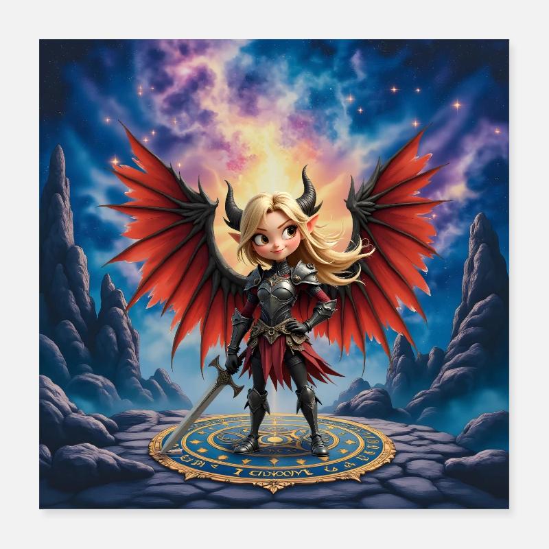 Red Winged Warrior in Runes Poster 16" x 16" (40x40 cm)