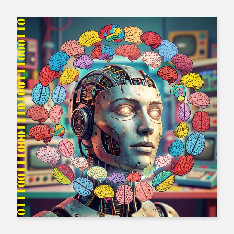 Android mit Gehirnsatelliten Poster 40x40 cm