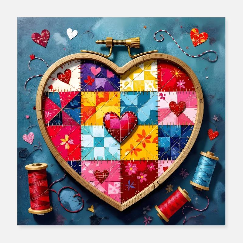 Art patchwork en cœur Poster 40 x 40 cm