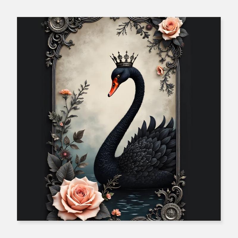Schwarzer Schwan mit Vintage-Krone Poster 40x40 cm