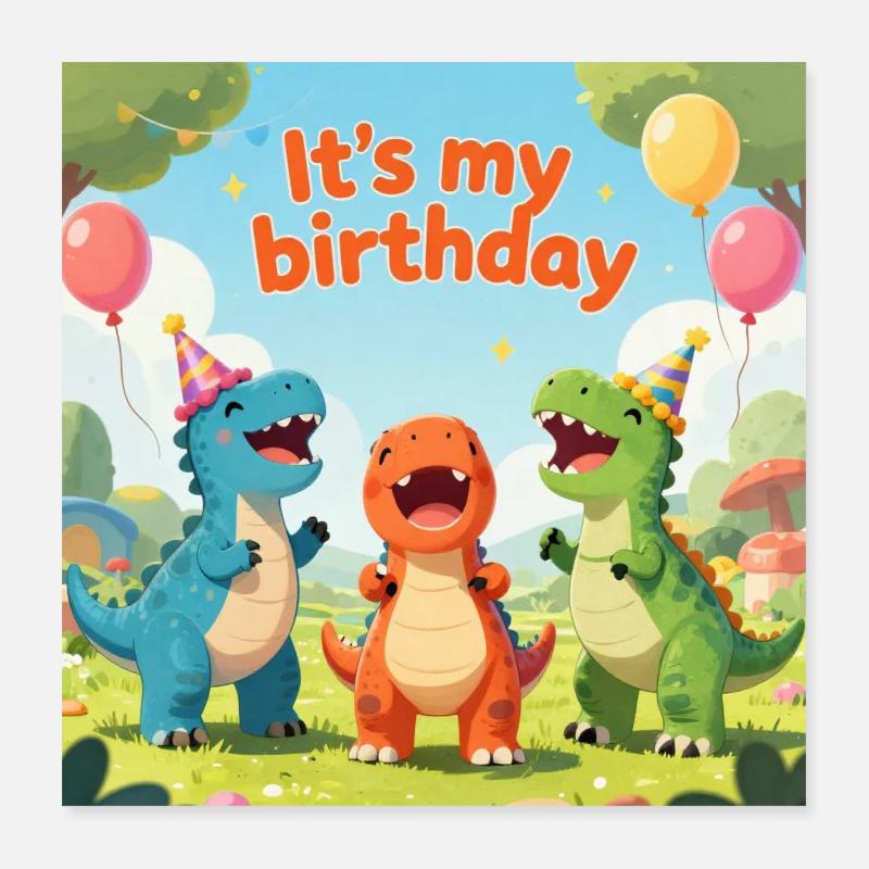 Fête d’anniversaire Dino : C’est mon anniversaire Poster 40 x 40 cm