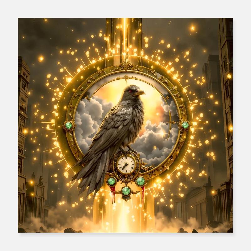 Rabe im Leuchtenden Ring Poster 40x40 cm