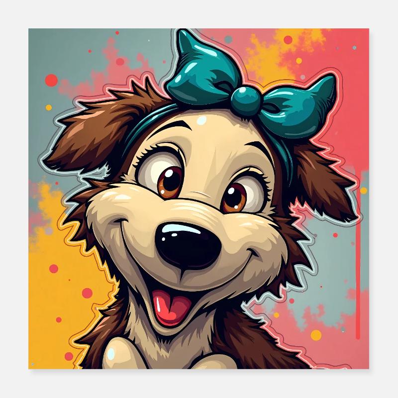 Chien joyeux avec un nœud Poster 40 x 40 cm