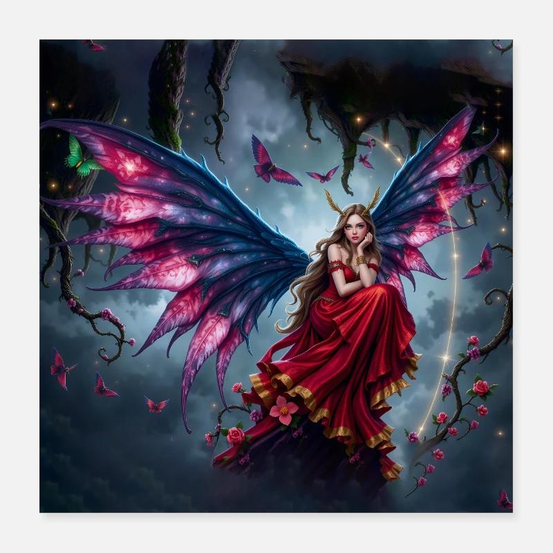 Fée ailée en robe rouge Poster 40 x 40 cm