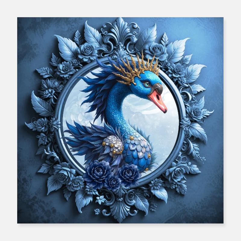 Blauer Phoenix-Wappen im Bild Poster 40x40 cm