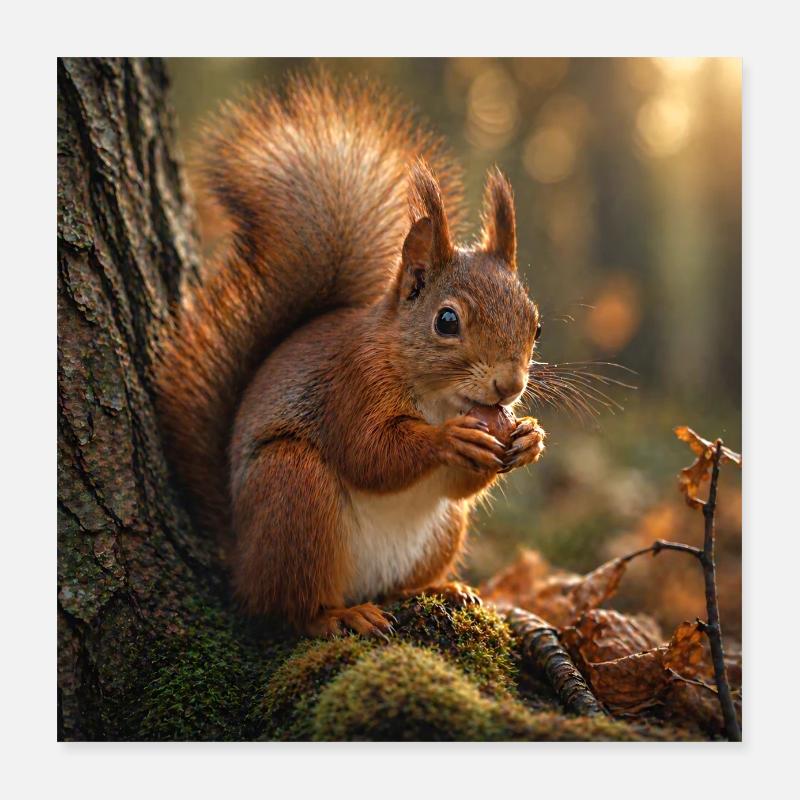 Écureuil dans la forêt ensoleillée Poster 40 x 40 cm