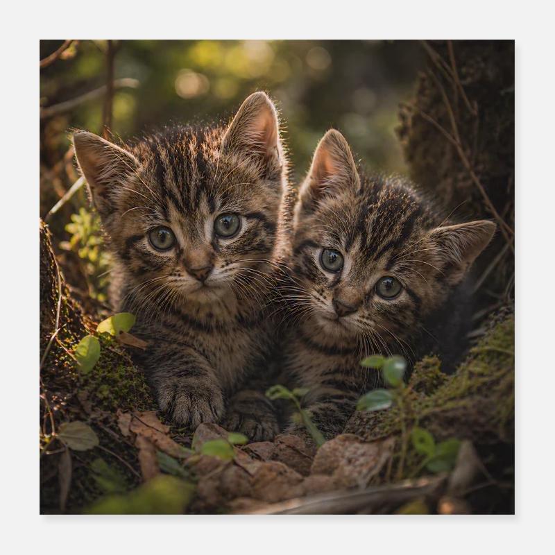 Des chatons dans une clairière forestière Poster 40 x 40 cm