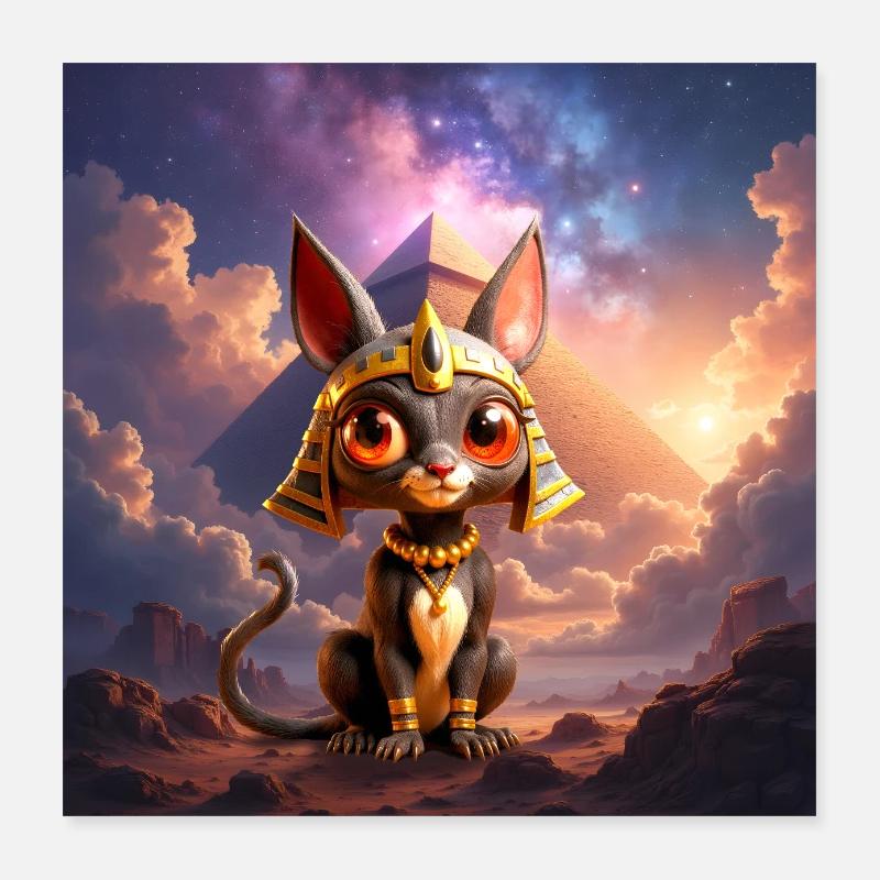 Pharaon Cat devant la pyramide Poster 40 x 40 cm