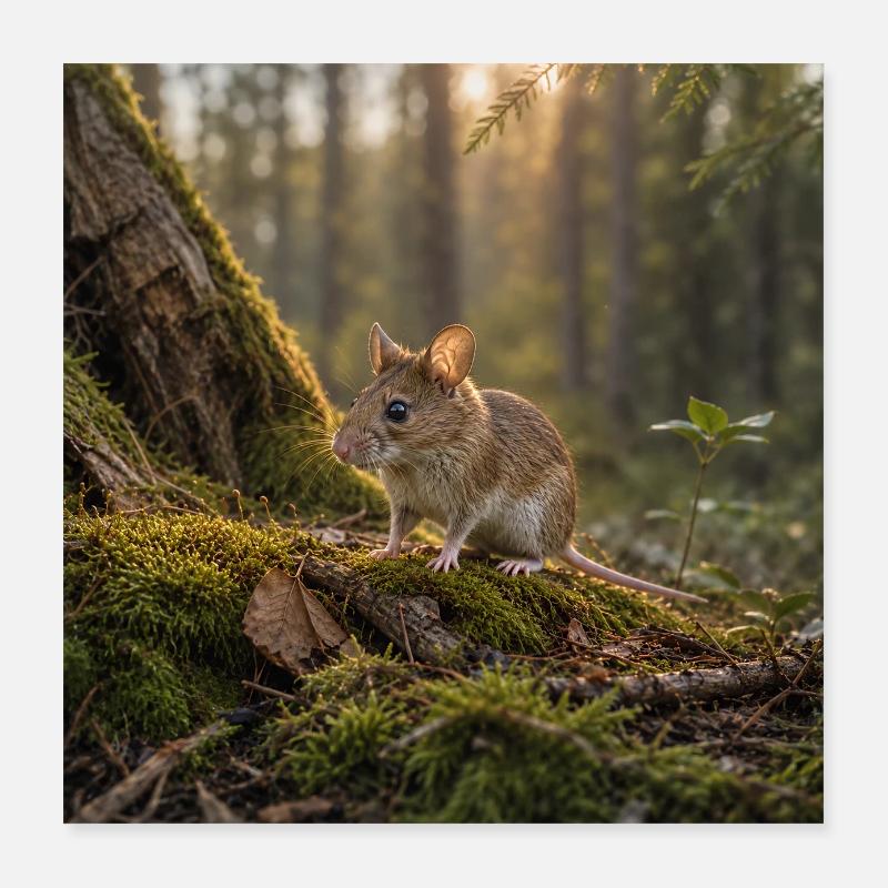 Waldmaus / Maus in der Abendsonne Poster 40x40 cm