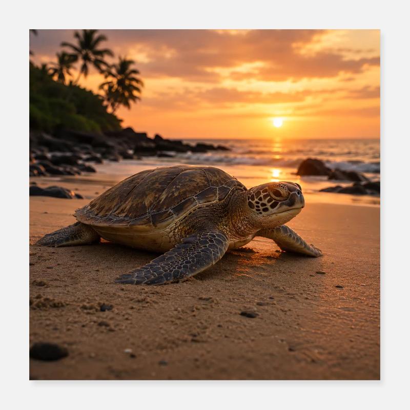 Sunset sea turtle Poster 16" x 16" (40x40 cm)