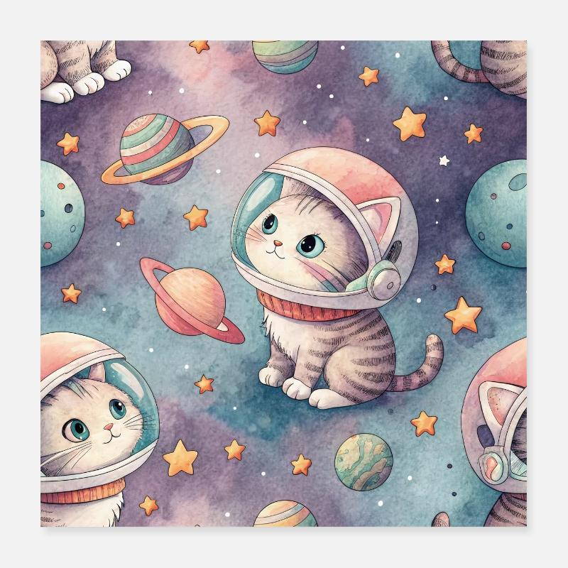 Cosmic Kitten in Orbit Poster 16" x 16" (40x40 cm)