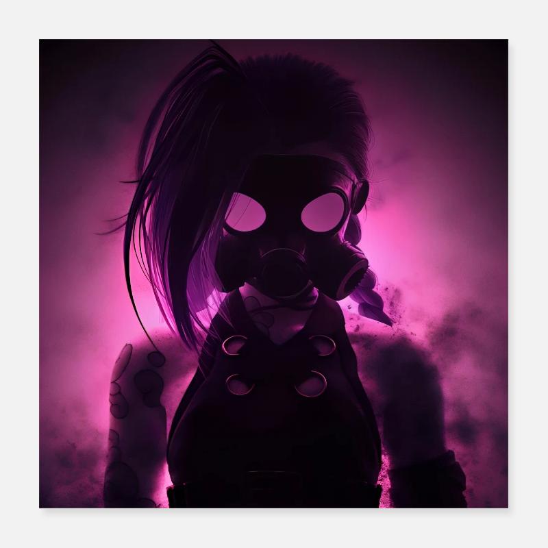 Masque à gaz néon dans la lumière nocturne Poster 40 x 40 cm