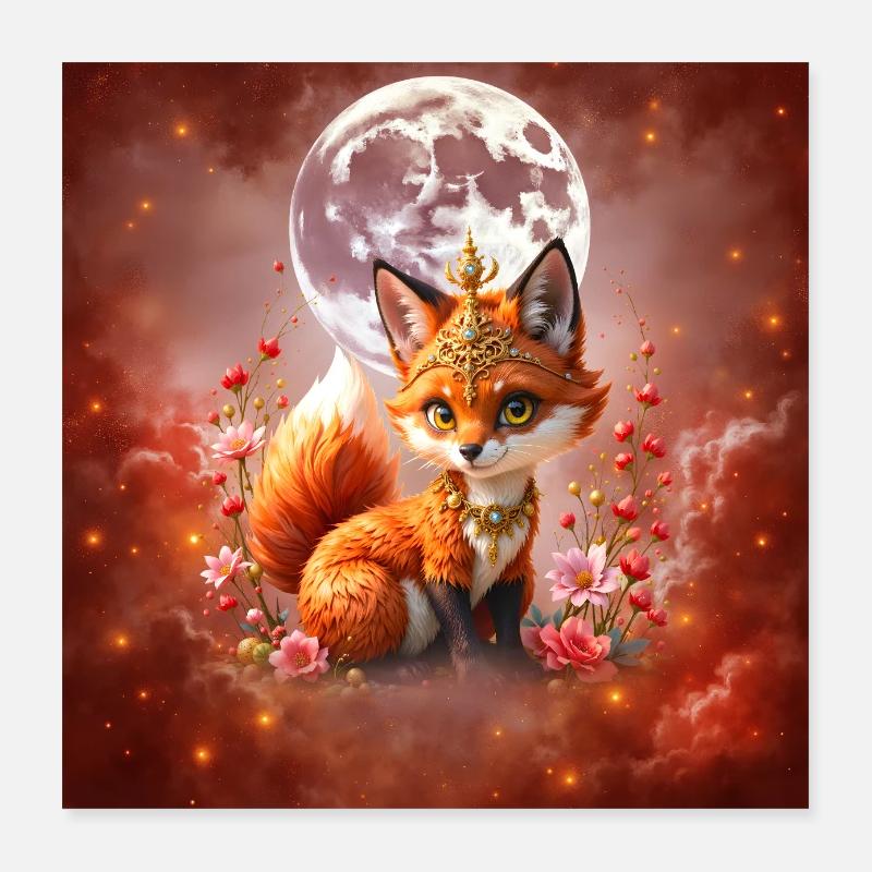 Renard Lunaire aux Bijoux Poster 40 x 40 cm