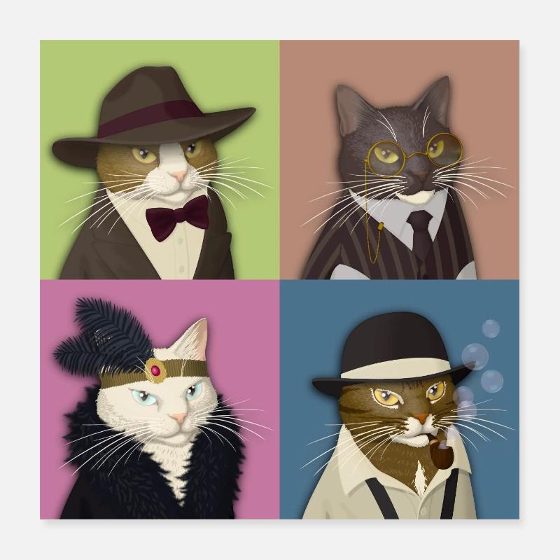 Dapper Cats Quartet Poster 16" x 16" (40x40 cm)