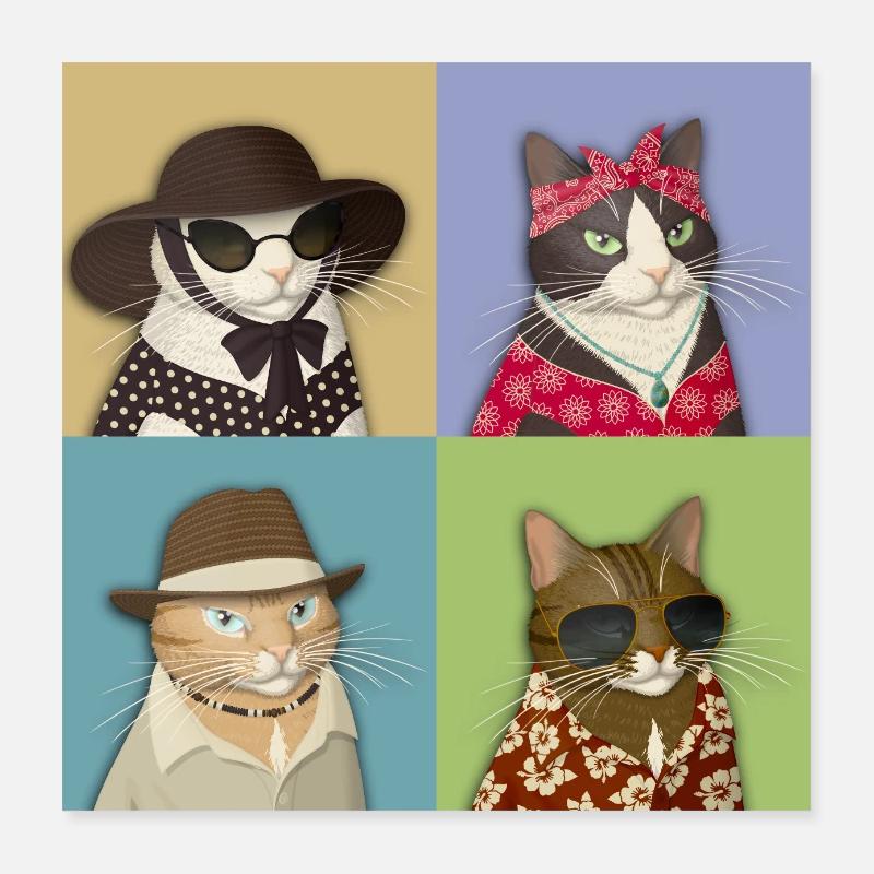 Pop Art de chat d’été Poster 40 x 40 cm
