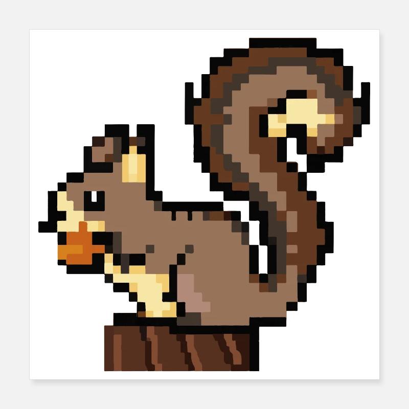 Squirrel Pixel Art Gift Idea Poster 16" x 16" (40x40 cm)