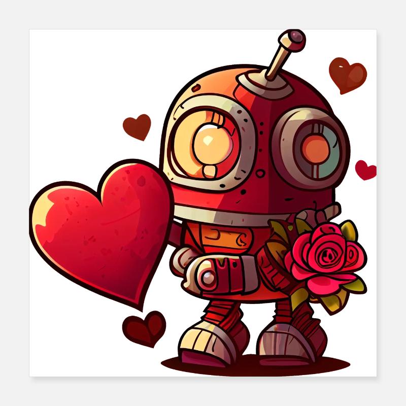 Les robots de la Saint-Valentin adorent #love Poster 40 x 40 cm
