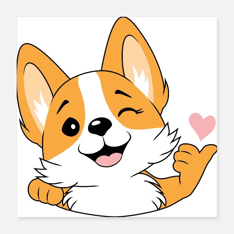 Glücklicher zwinkernder Corgi Poster 40x40 cm