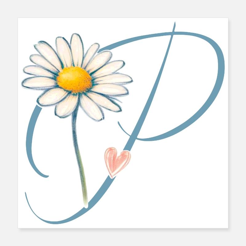 Letter P Daisy Heart Poster 16" x 16" (40x40 cm)