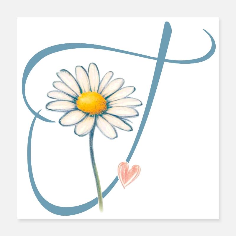 Buchstabe T Gänseblümchen Herz Poster 40x40 cm
