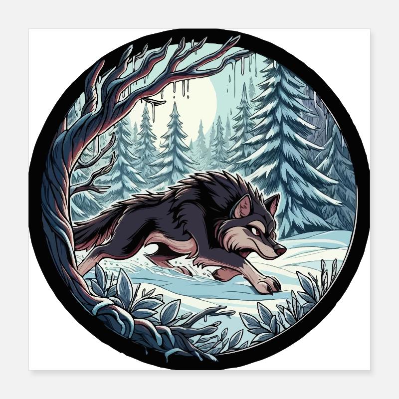 Wolf im Schneewald Poster 40x40 cm