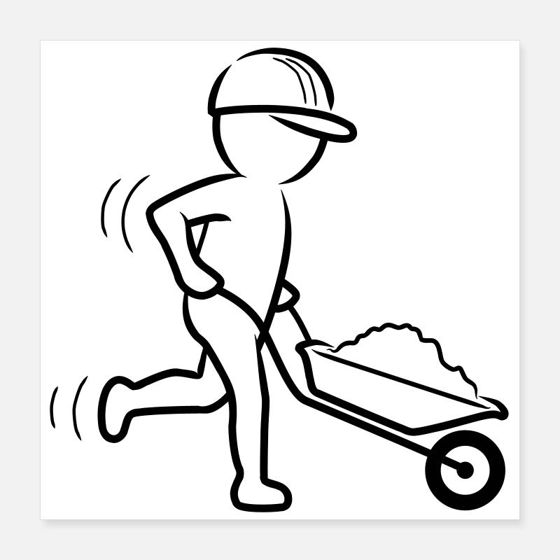Bauarbeiter mit Schubkarre Poster 40x40 cm