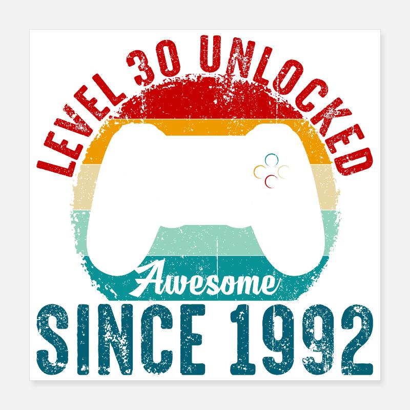 Level 30 Entsperrtes Retro-Controller-Tee Poster 40x40 cm