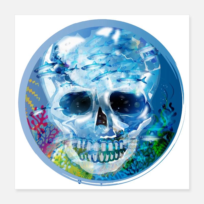 Crâne coloré extravagant sous l’eau Poster 40 x 40 cm