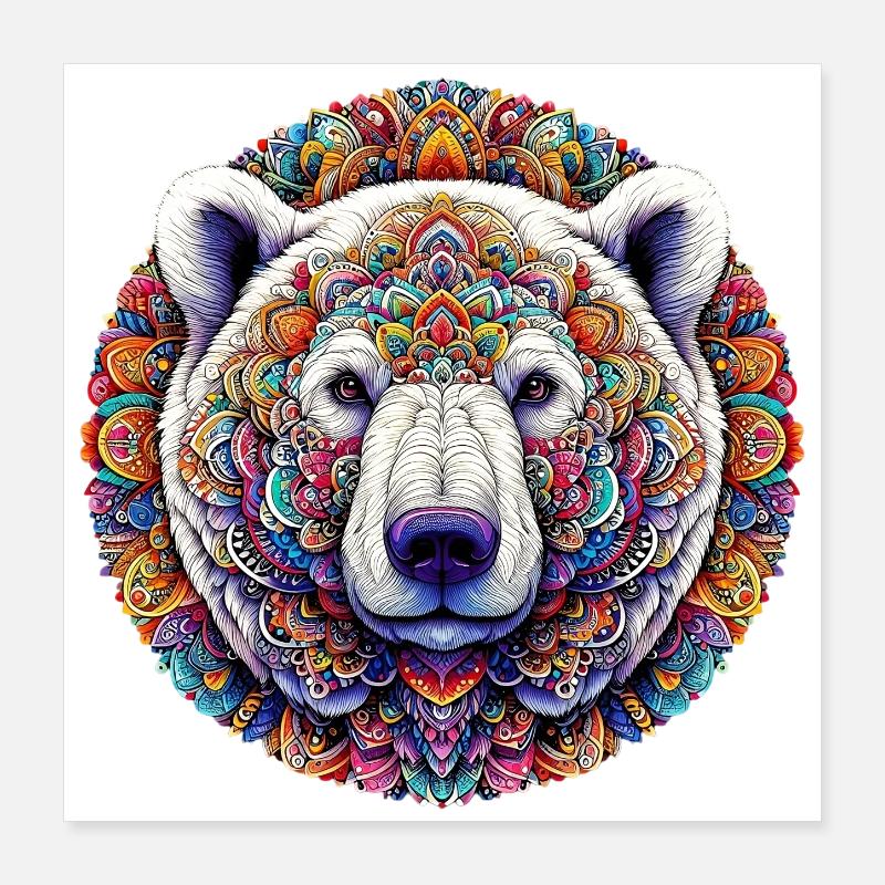 Ours polaire blanc décoré de mandalas Poster 40 x 40 cm